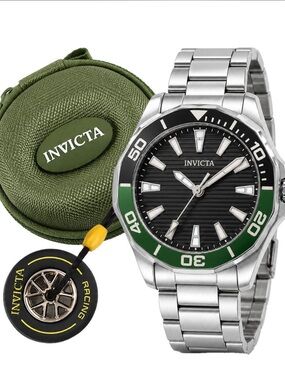 NEW Invicta Men’s Bundle Invicta Pro Diver Men 46mm Green Silver Tone Watch